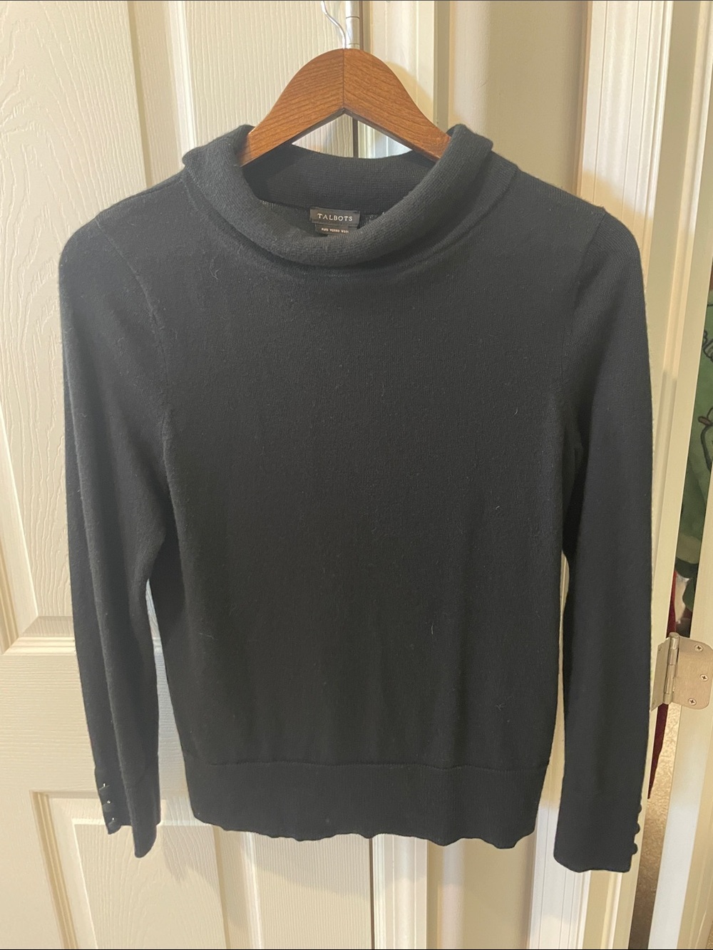 Talbots Black rolled turtle neck  Sweater 100% merino wool